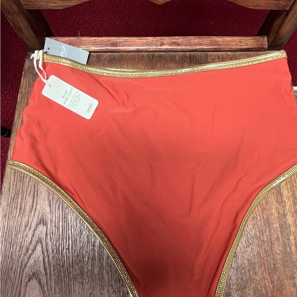 Aerie Vibrant Orange Bikini Bottom with Gold Accents - Picture 3 of 4